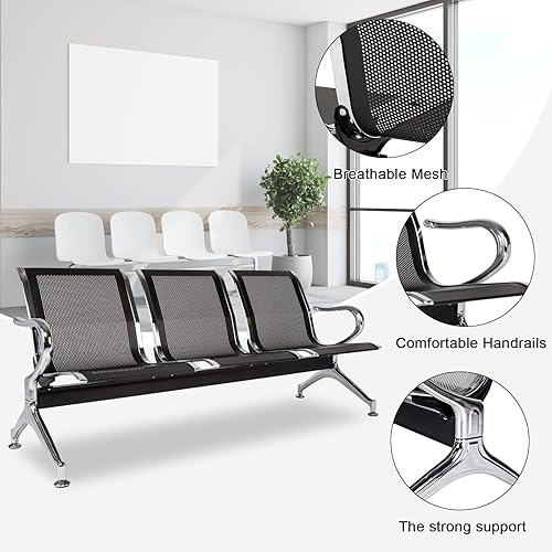 Miniatura 6 de Sillas de oficina para sala de espera de 3 plazas, sillas de recepción, silla de invitados para visitantes con brazos para aeropuerto, mercado,