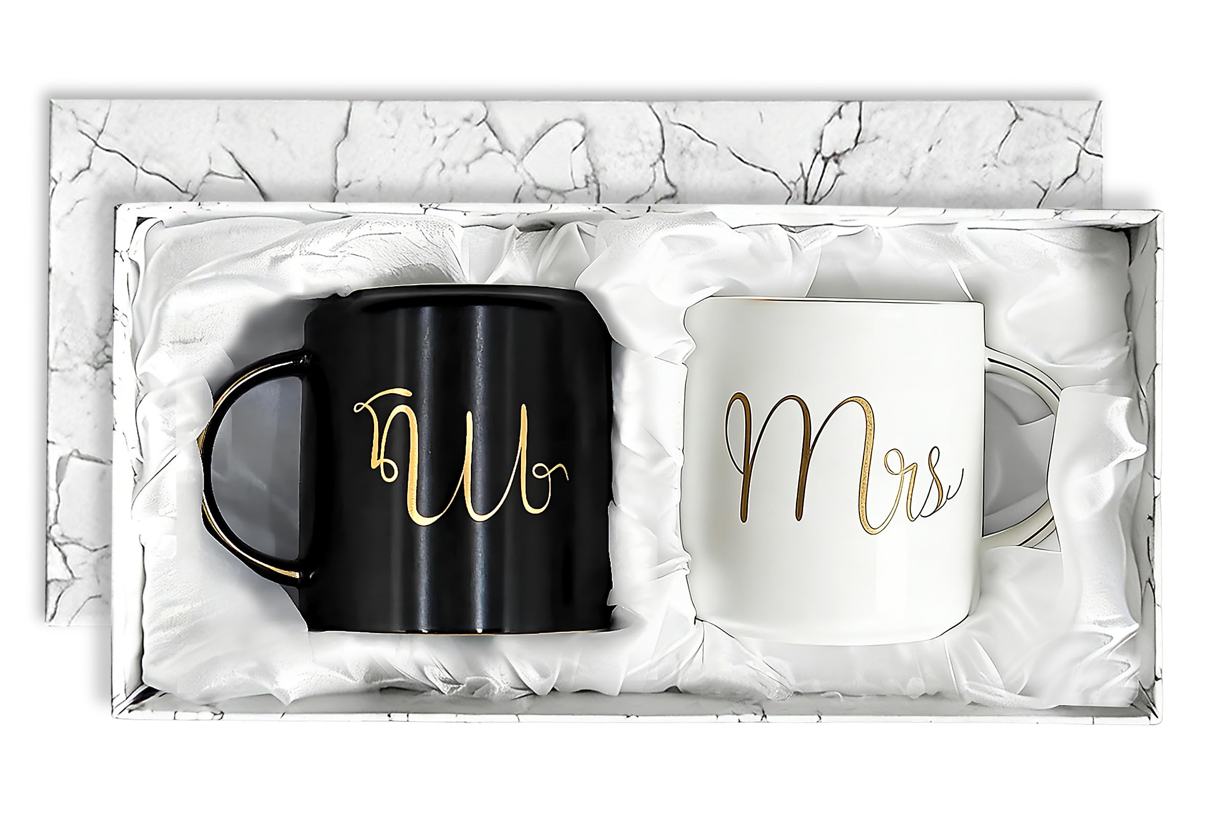 Cheardia 12 oz / 360 ml Mr and Mrs Mugs, Ceramic Coffee Mug Set Engagement Gifts for Couples, His and Hers Mugs for Bride and Groom, Anniversary,