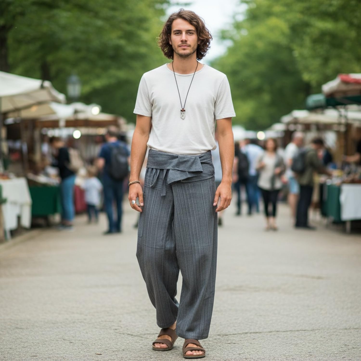 GURU SHOP Tajskie spodnie wędkarskie z tkanego materiału w paski, luźne spodnie bawełniane, szerokie spodnie do jogi, męskie/damskie, pomarańczowe, bawełna, rozmiar: jeden rozmiar
