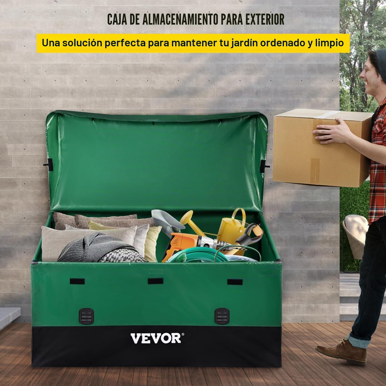VEVOR Caja de Almacenamiento para Exteriores 230 Galones Arcón de Almacenaje para Jardín Tela Lona de PE Baúl de Almacenamiento Portátil 147 x 86 x 108 x 77 cm para Piscina Patio Jardín Garaje Verde