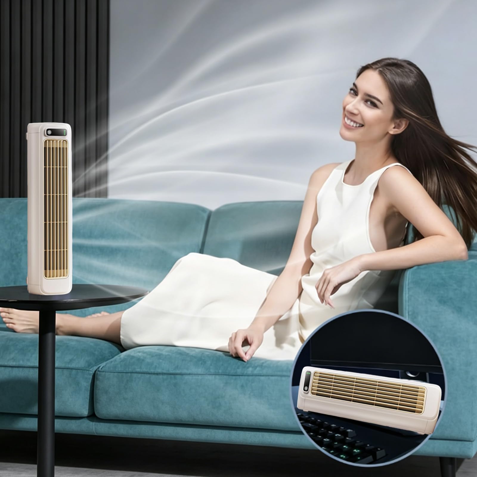 Ventilatore da scrivania portatile ricaricabile USB silenzioso con adesivi da parete senza fori per casa ufficio