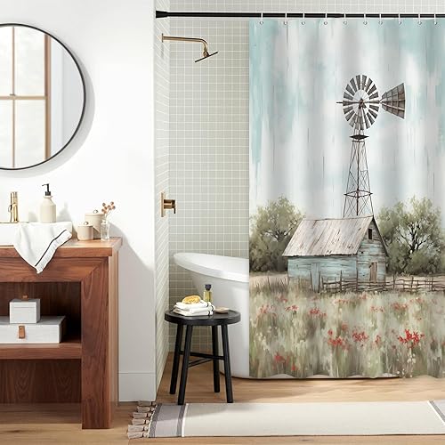 Miniatura 2 de Cortina de ducha con diseño de rosas, para primavera y verano, juego de cortinas de ducha con flores rosas y flores, impermeable, decoración de baño