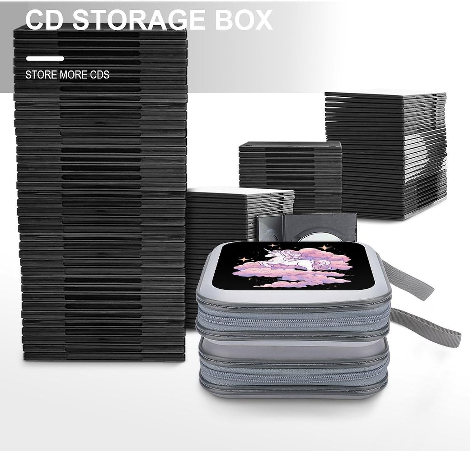 Fantasy Unicorm in The Clouds CD Case DVD Storage Holder Binder 40 Capacity | protective,hard case,protable loop,travel car use,zippered closure