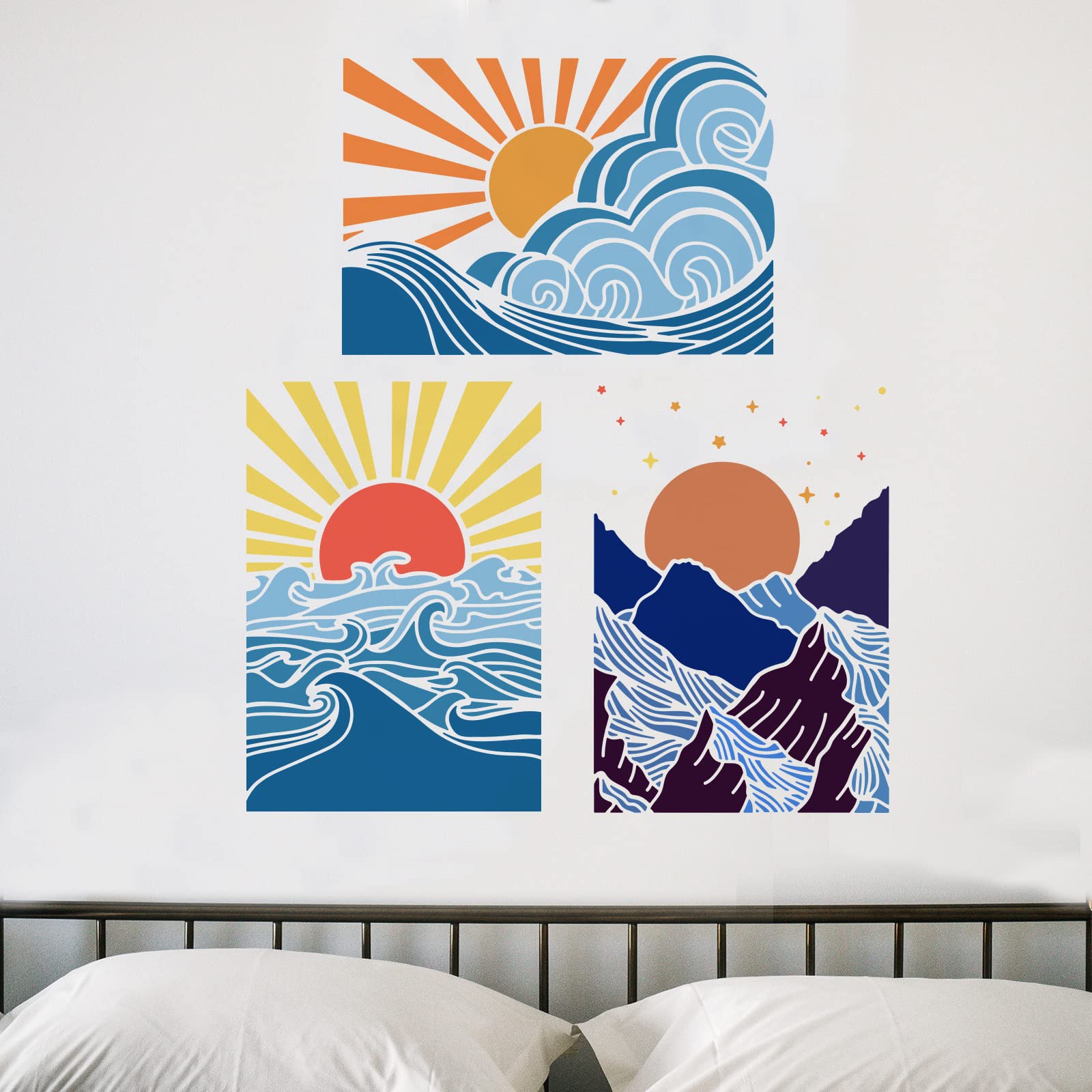 Amazon.co.jp: FINGERINSPIRE 3ピース 太陽 海 波 山 ステンシル 11.7 