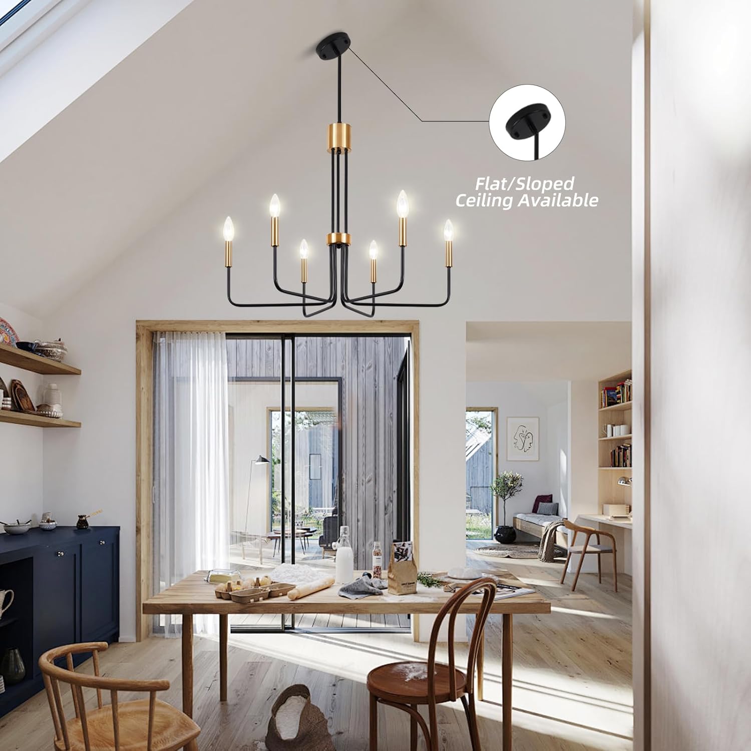 Modern Black and Gold Chandelier,6-Light Farmhouse Chandelier for Dining Room Light Fixtures Ceiling Hanging Industrial Chandelier Light Fixture for Kitchen Living Room Bedroom Entryway