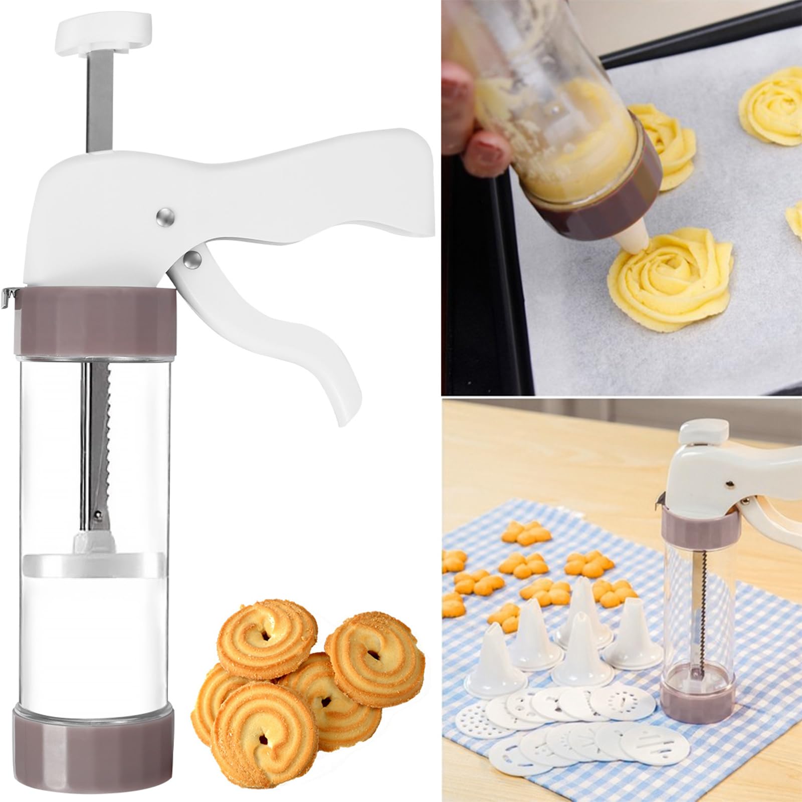 2 Pcs Cookie Press with 26 Discs and 12 Icing Nozzles, Ergonomic Cookie Maker, Practical Reusable Cookies Press Machine for Baking