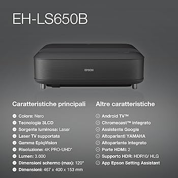 Epson Proyector de Alcance Ultra Corto EH-LS650B 4K Pro UHD