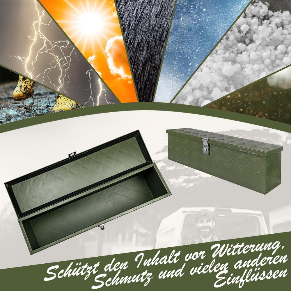 Trucky D035 skrzynka na dyszel, kolor zielony, skrzynka na narzędzia, aluminiowa skrzynka z przyczepą, zamykana, aluminiowa skrzynka transportowa, skrzynka na narzędzia, aluminiowa skrzynka do