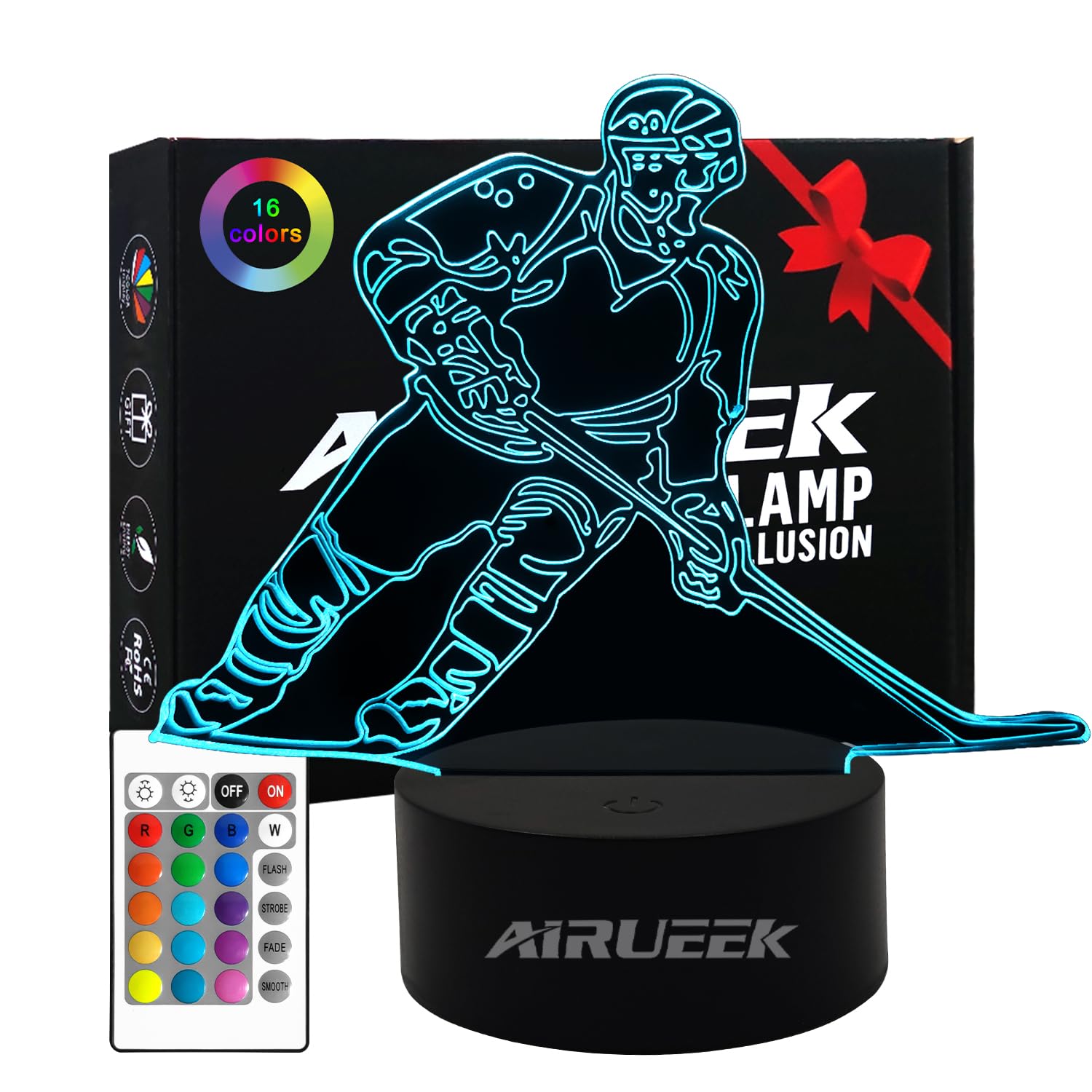 AIRUEEK Regalo de hockey per ragazzo-3D Luce Notturna Bambini-con 16 Cambi di Colore e Telecomando,Regali di Natale compleanno per bambin, ragazza, ragazzo, Decorazione per la camera dei bambini