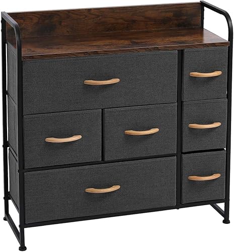 Organizador de cajones con 7 cajones, torre de almacenamiento de tela para dormitorio, pasillo, entrada, armarios, marco de acero resistente, parte