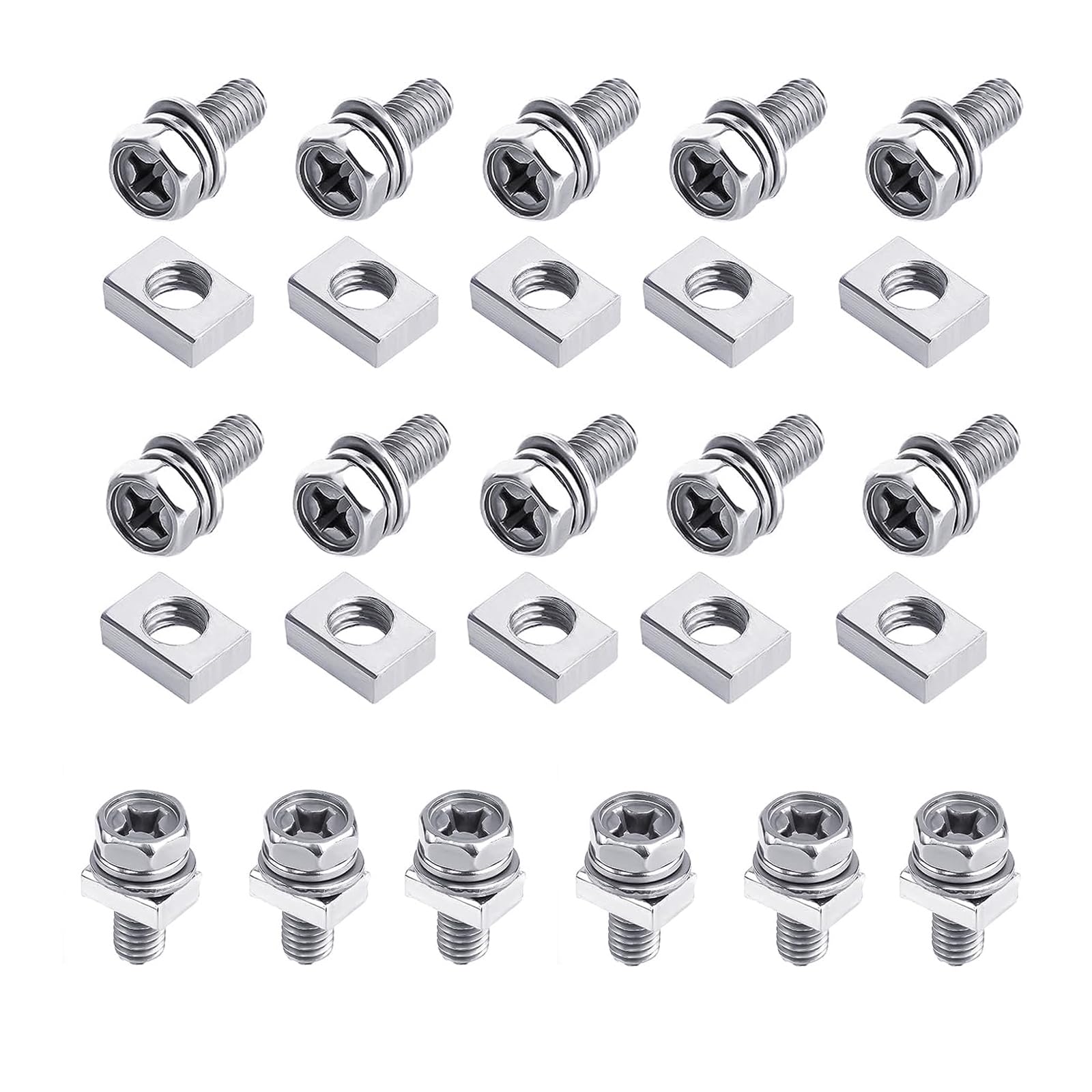 M6 Motorcycle Battery Bolts and Nuts,16 Sets 304 Stainless Steel Battery Terminal Bolt Square Nut Kit M6 Phillips Head Hexagon Machine Screw for ATV Vehicle Scooter Motorcycle Quad Bike
