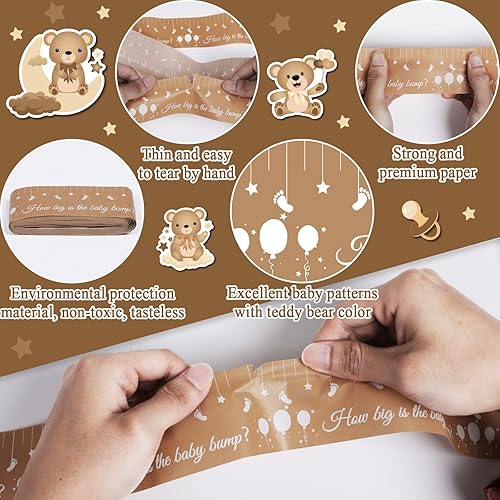 Miniatura 3 de Juegos de baby shower, cinta métrica para medir el vientre de 150 pies, cinta métrica para el vientre de mamá, cinta métrica para embarazadas, oso