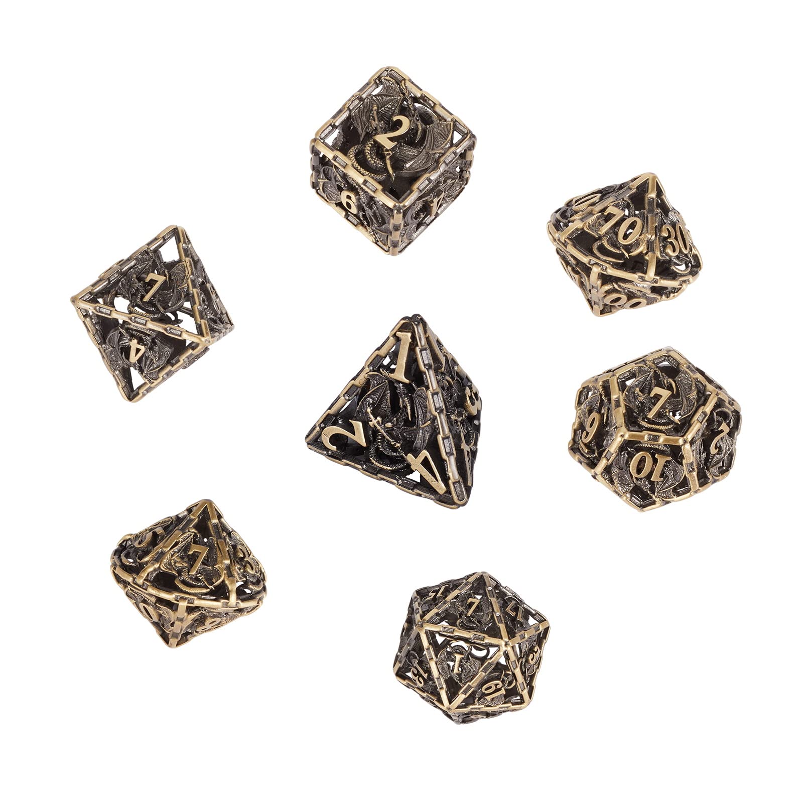 Jeu de dés DND polyédriques en métal avec sac, Donjons et Dragons - Accessoire de table - D20 - Série Dragon - Jaune