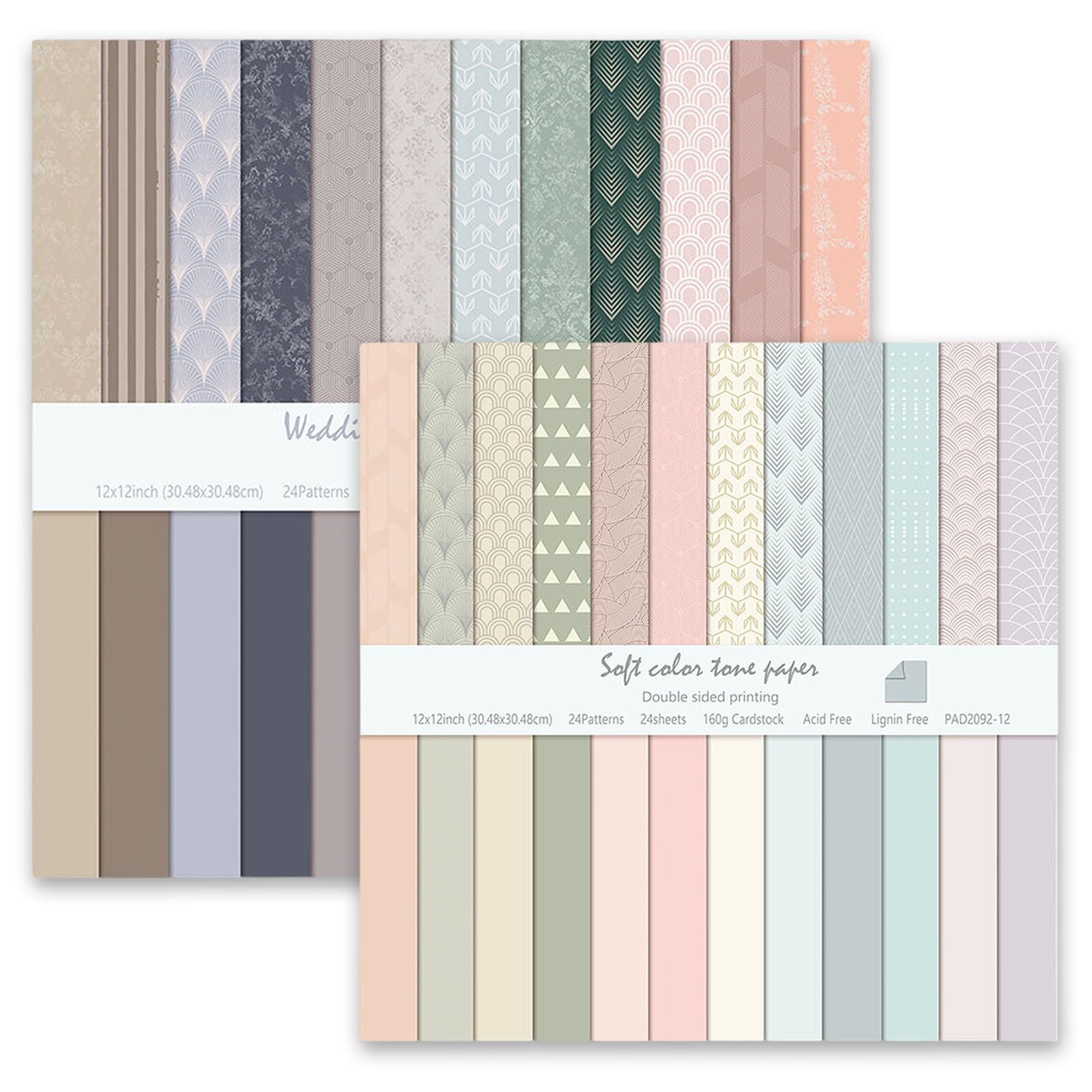 Papel para álbumes de recortes de 12 x 12 pulgadas, 48 hojas de papel decorativo para manualidades, papel de fondo estampado de doble cara para álbumes de recortes, tarjetas, decoración de diario