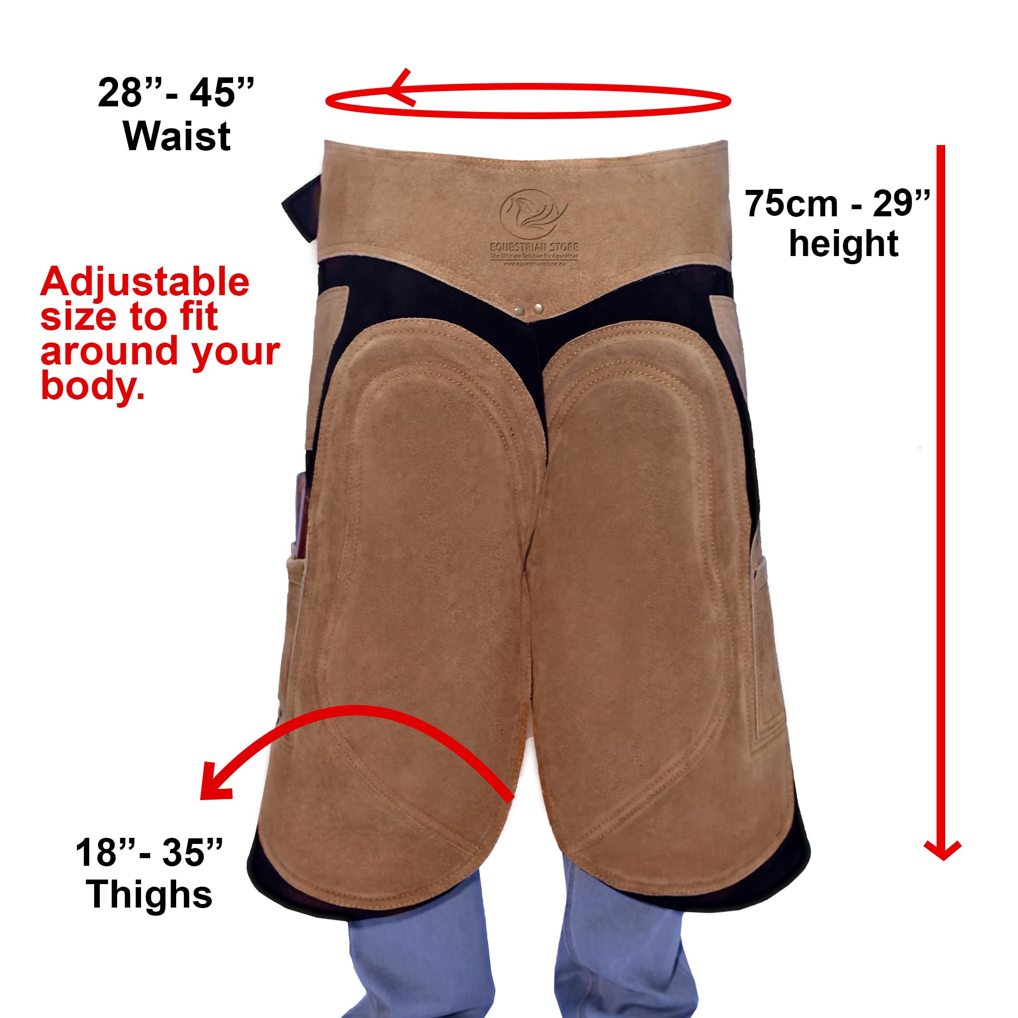 EQUESTRIAN STORE 59 cm/65 cm/70 cm/75 cm. Blacksmith Apron Premium Full Grain Leather Genuine Suede Apron for Blacksmith Tools, Trimmer Chaps, Hoof Care, Blacksmith for Men and Women