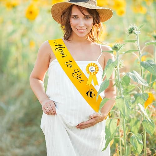 Miniatura 4 de 2ooya Juego de 4 bandas de maternidad de abejas amarillas para mamá a abeja y papá a abeja, kit de banda con broche de ramillete, tema de abeja,