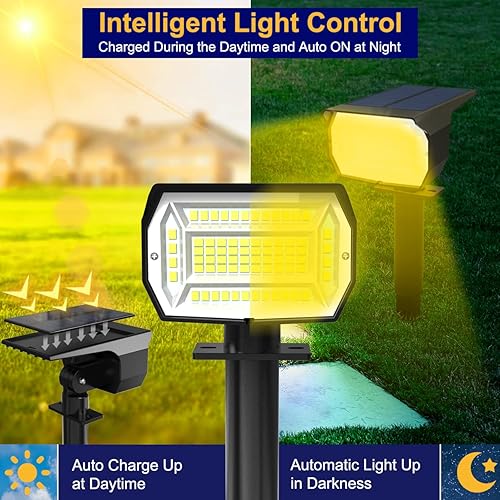 Miniatura 4 de LOTMOS Focos solares para exteriores, impermeables, IP67, paquete de 10 focos de paisaje con 72 LED, 3 modos, 2 en 1, encendido y apagado