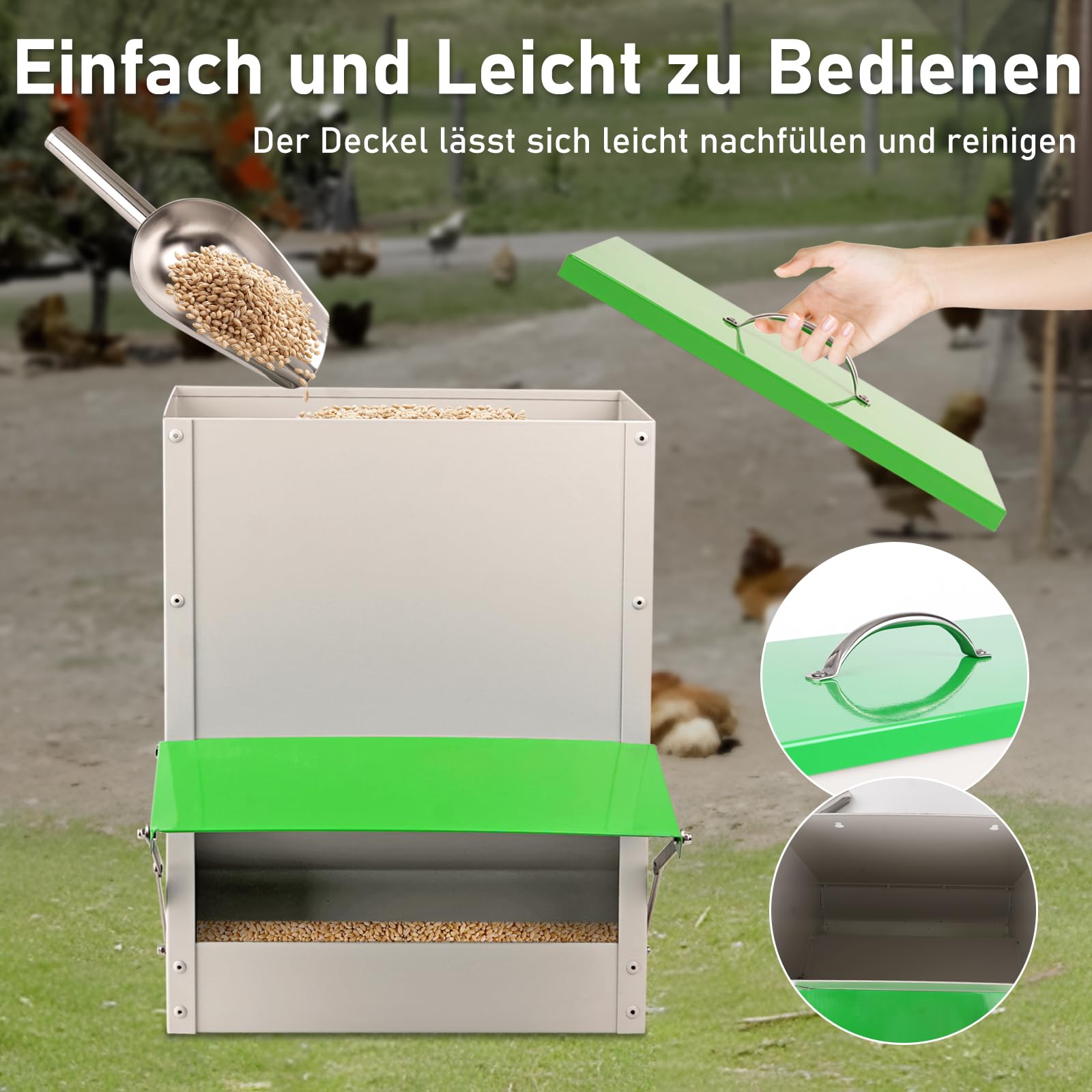 11 kg Automatischer Futterautomat Hühner Wandmontierter Geflügelfutterautomat, kein Abfallgeflügelfutterautomat, Hochbelastbarer Regenfester Futterautomat für Hühner, Enten, Gänseputen