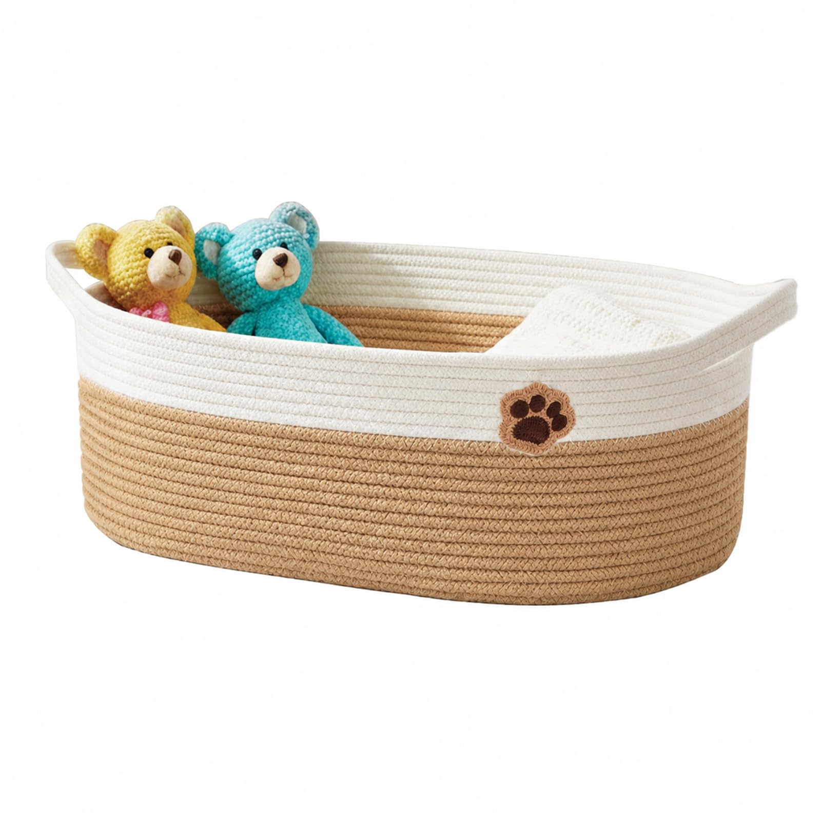 Cesto Intrecciato da 30L, Organizer per Accessori Cane, Vestiti, Coperte e Casa, Contenitore in Tessuto con Manici 50×20×28 cm Marrone