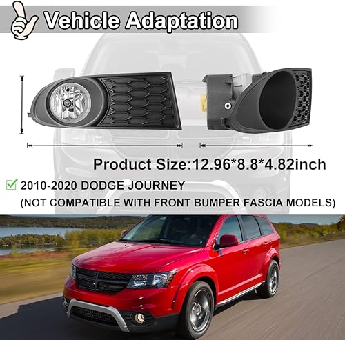 Miniatura 4 de Juego de luces antiniebla para Dodge Journey 2010-2020 con bombilla + cubierta de bisel negro, montaje de lámparas antiniebla de conducción de