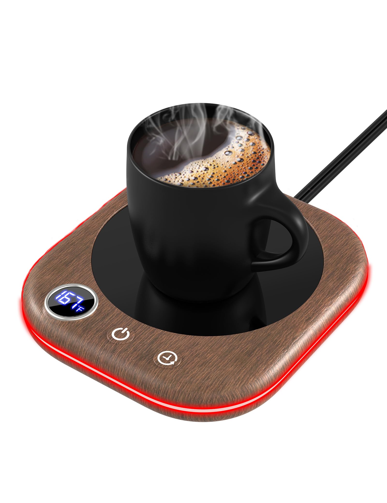 Coffee Mug Warmer Smart Cup Warmer for Desk, Upgrade Coffee Warmer with LED Light, 3 Temperature Control and Auto Shut Off Electric Beverage Warmer for Heating Coffee Milk Tea and Hot Chocolate(Wood)
