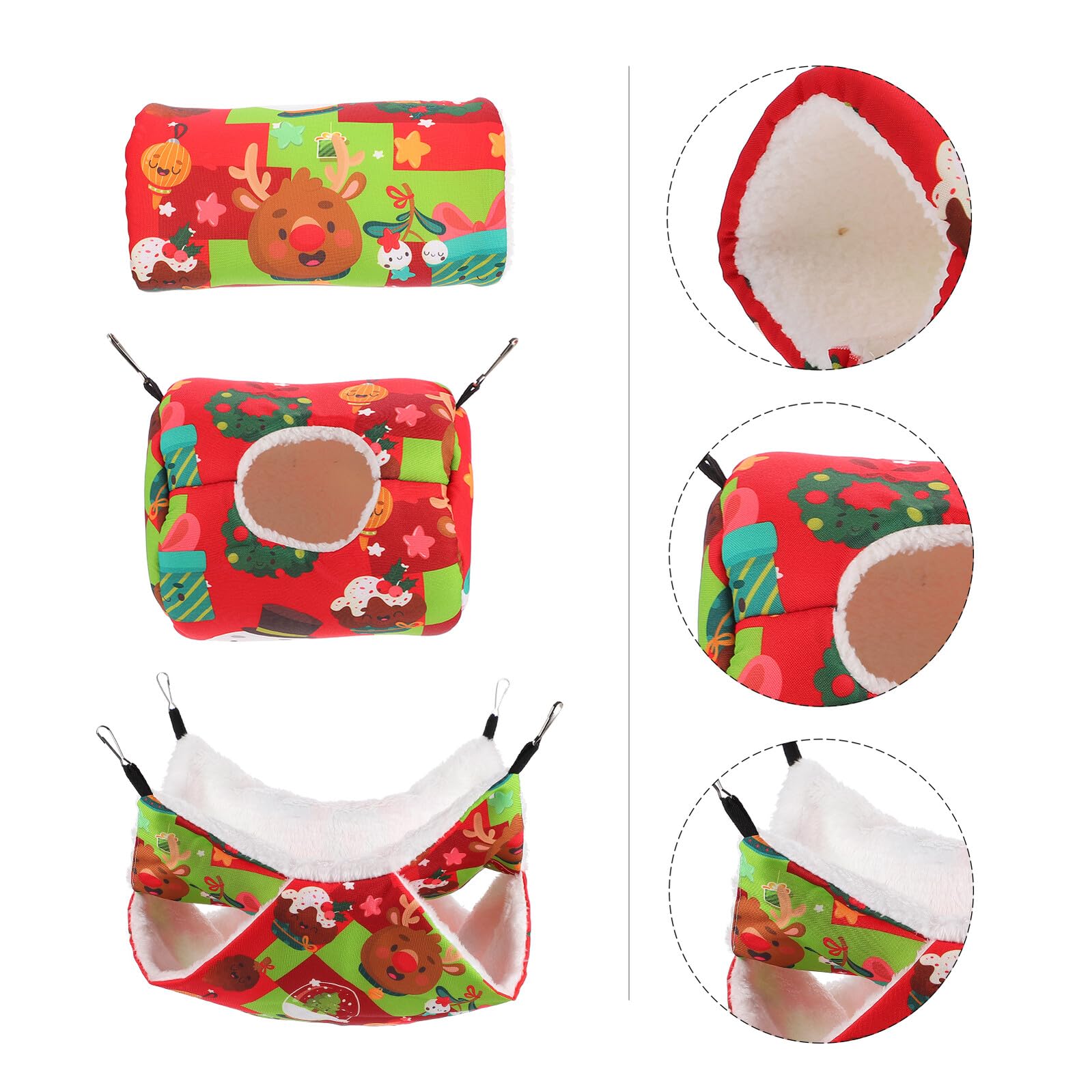 3 Stück Weihnachts Hängematten für Hamster aus Robustem Material Winter Warmnest mit Tunnel Kleines Haustier Schlafbett In Leuchtendem Rot