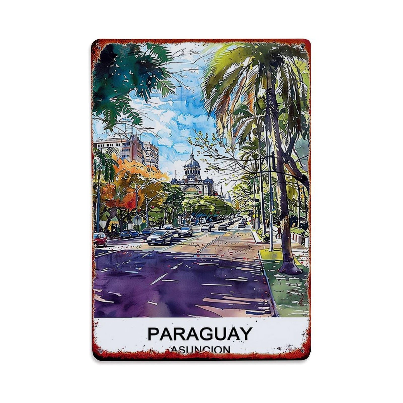Jdfenggu Vintage Paraguay Asuncion Street Scene Art Retro Metal Tin Sign, Metal Poster For Bar, Home, Man Cave, Kitchen, Laundry Room Art Decor 8X12 Inch