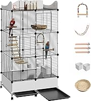 SNAAT 57-Inch Encrypted Large Bird Cage for Budgies & Cockatiels - Top Storage, Splash Guard, Wheels & Accessories