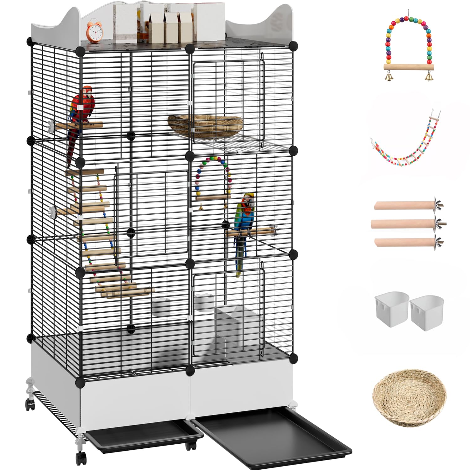 Encrypted Bird Cage Large Bird Cages 57-Inch, Top Storage Space, Bottom Splash Guard with Essential Bird Supplies – Durable & Spacious Aviary –