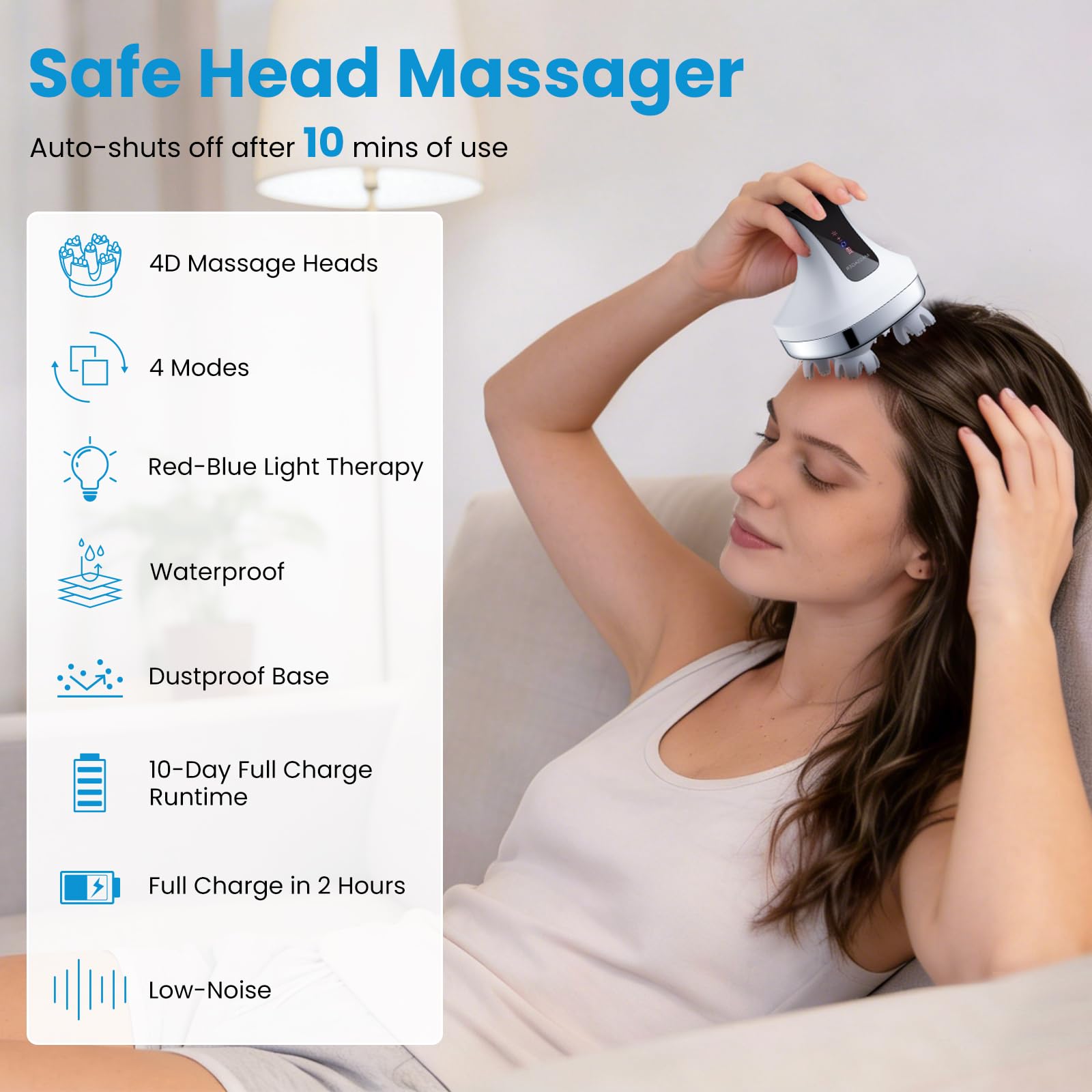 Massaggiatore elettrico per cuoio capelluto: massaggiatore elettrico per capelli senza fili, massaggiatore elettrico per capelli, grattaschia, per la crescita dei capelli, 4 modalità, massaggio per la