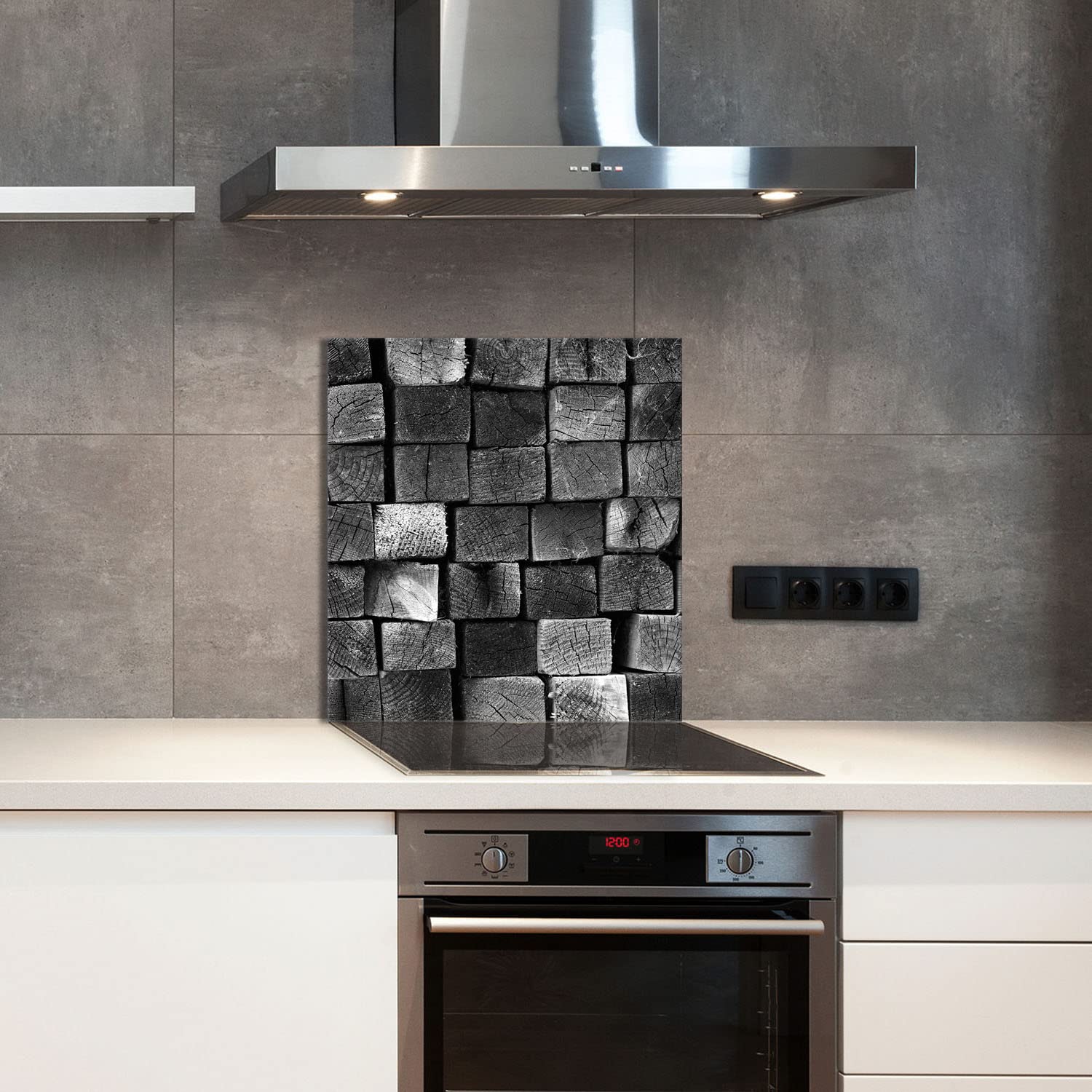 Szklany panel ochronny do kuchni Lacobel, szklana płyta ochronna na kuchenkę, 60x65 cm, szklana deska do krojenia, ochrona przed rozpryskiwaniem, uniwersalna, DREWNO