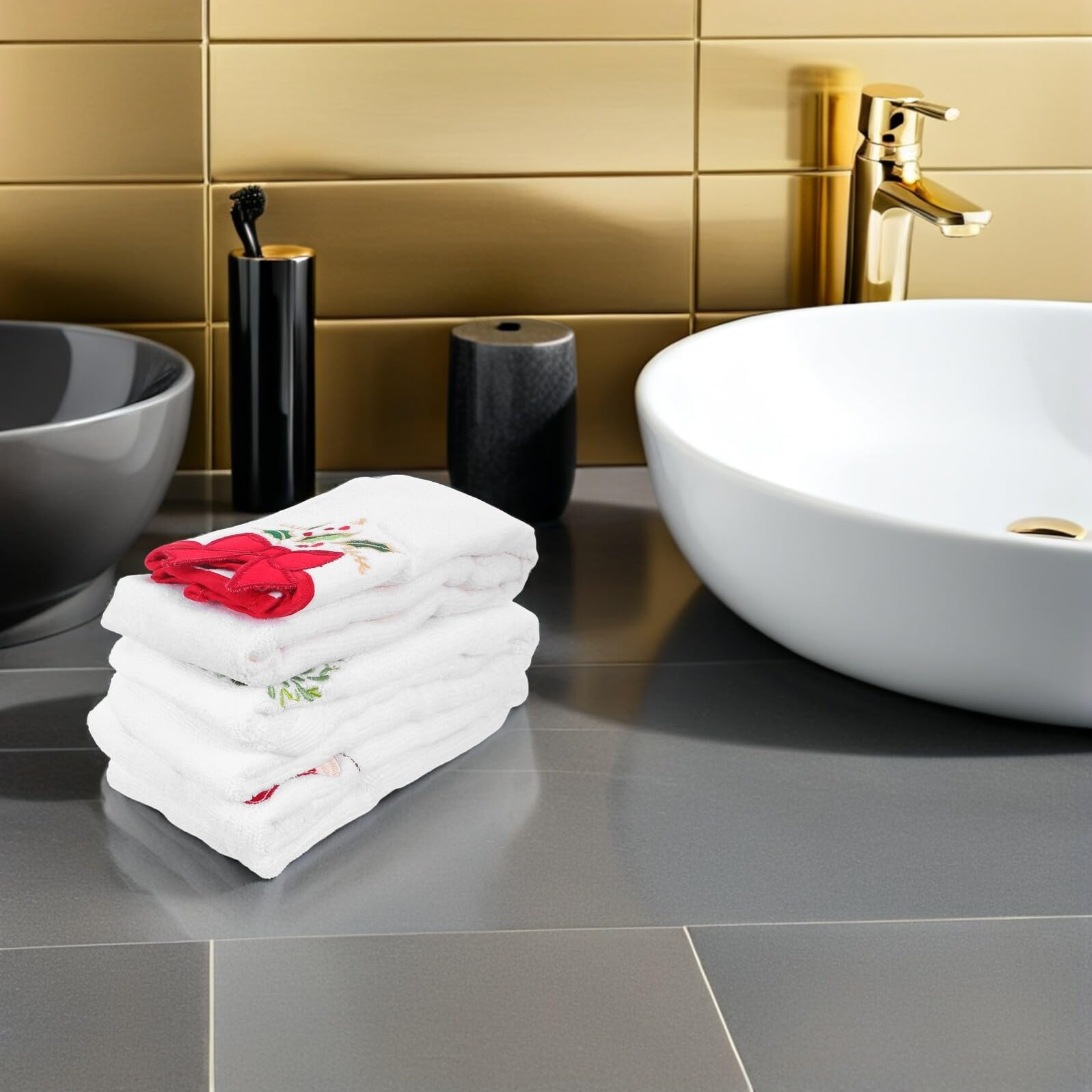 Artibetter 3 pezzi Asciugamani Natalizi in Cotone Ricamati Morbidi e Assorbenti Decorazioni Festive per Cucina e Bagno Lavabili in Lavatrice Stile Elegante per Feste