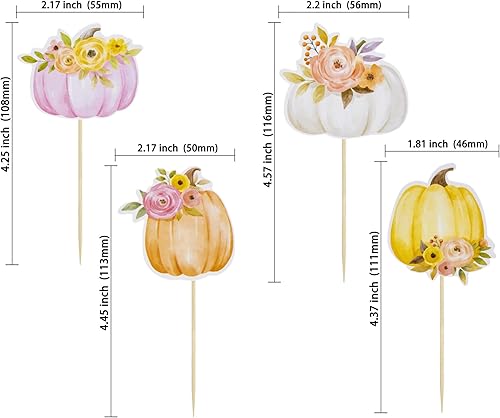 Miniatura 2 de Gyufise 36 decoraciones de calabaza para cupcakes de otoño, baby shower, decoración floral para pastel de calabaza para Acción de Gracias, otoño,