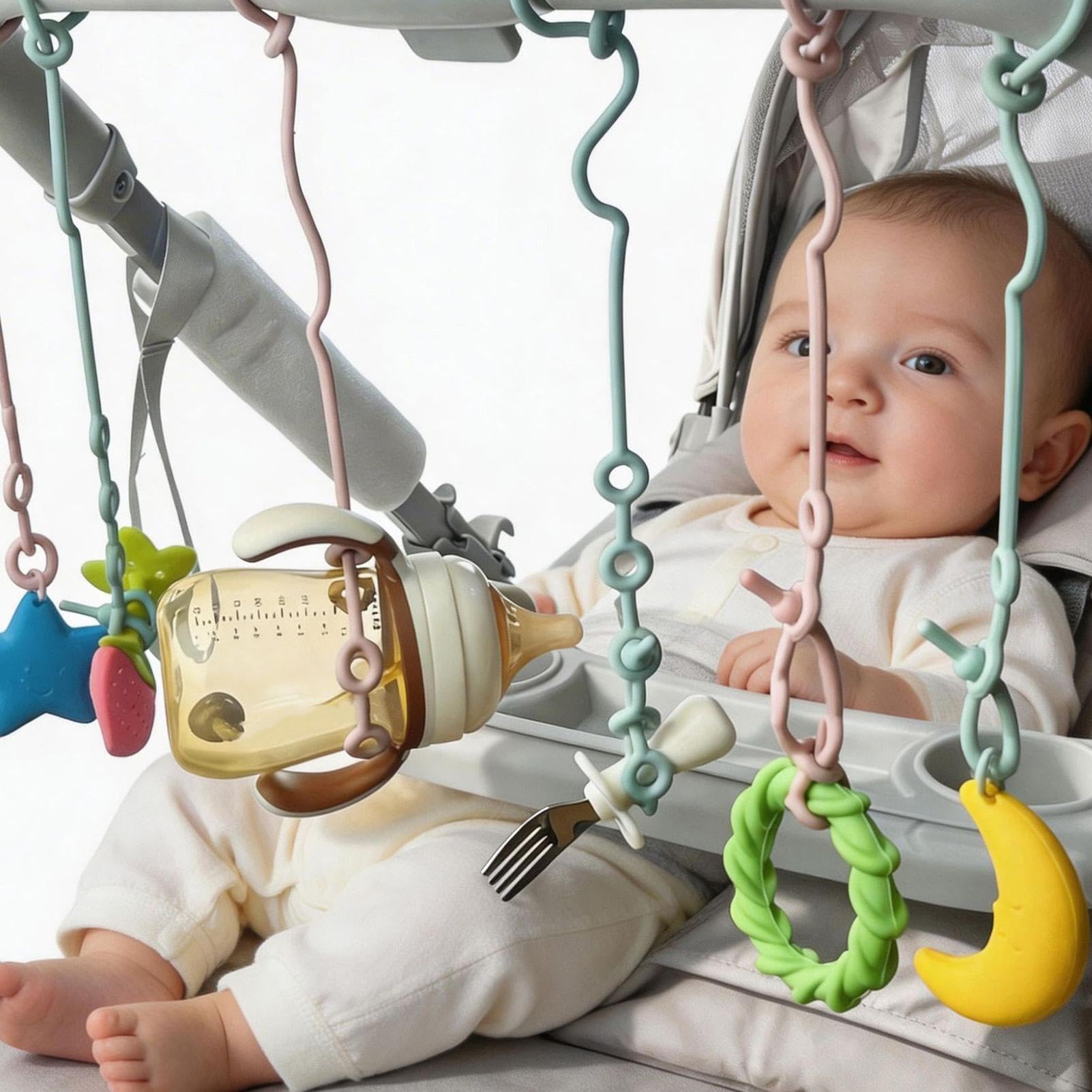 Ceinture De Sécurité Pour Jouets, 3 Pièces Sangles Pour Jouets De Poussette En Silicone, 20 À 40 Cm Harnais À Tétine Réglable En Silicone Sécurisé,pour Siège De Voiture, Voyage, Lit De Bébé, Sacs