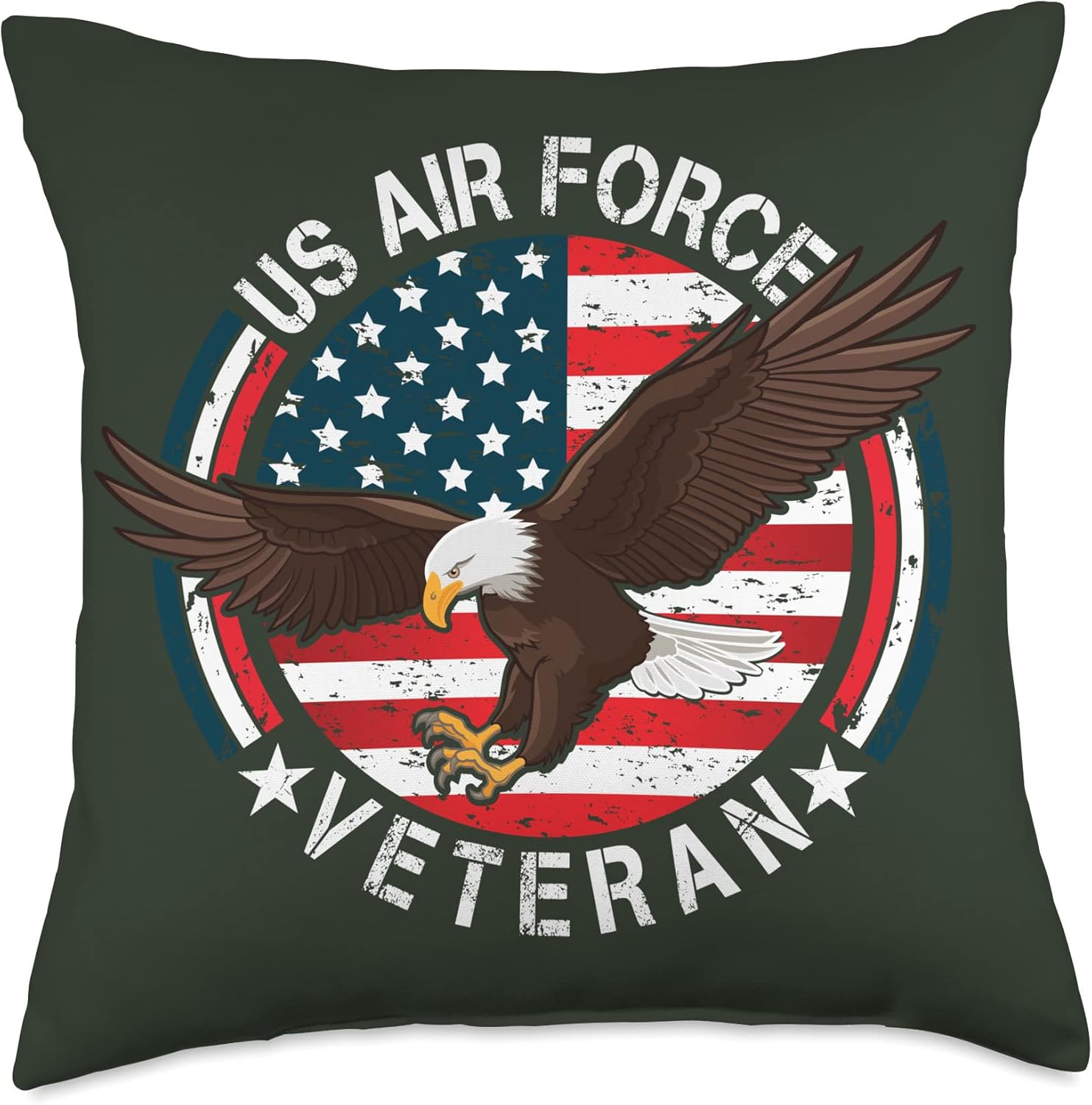 US Air Force Veteran, Eagle Vintage American Flag Veteran Throw Pillow