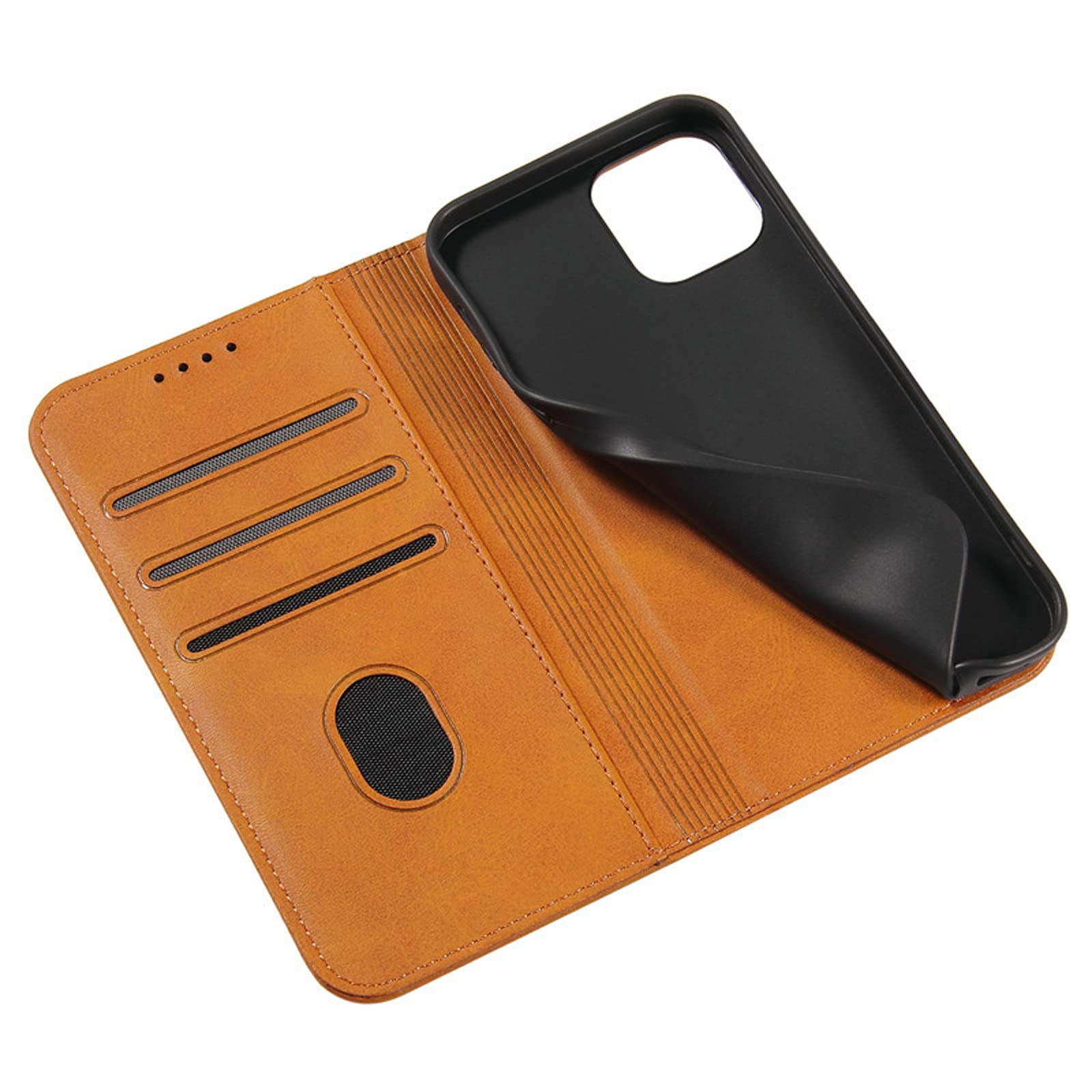 LTL Etui na telefon do iPhone 13 Mini/13/13 Pro/13 Pro Max, ręcznie robione skórzane etui z klapką z przegródkami na karty, etui na telefon, magnetyczne zamknięcie, żółte, 13 mini 5,4 cala
