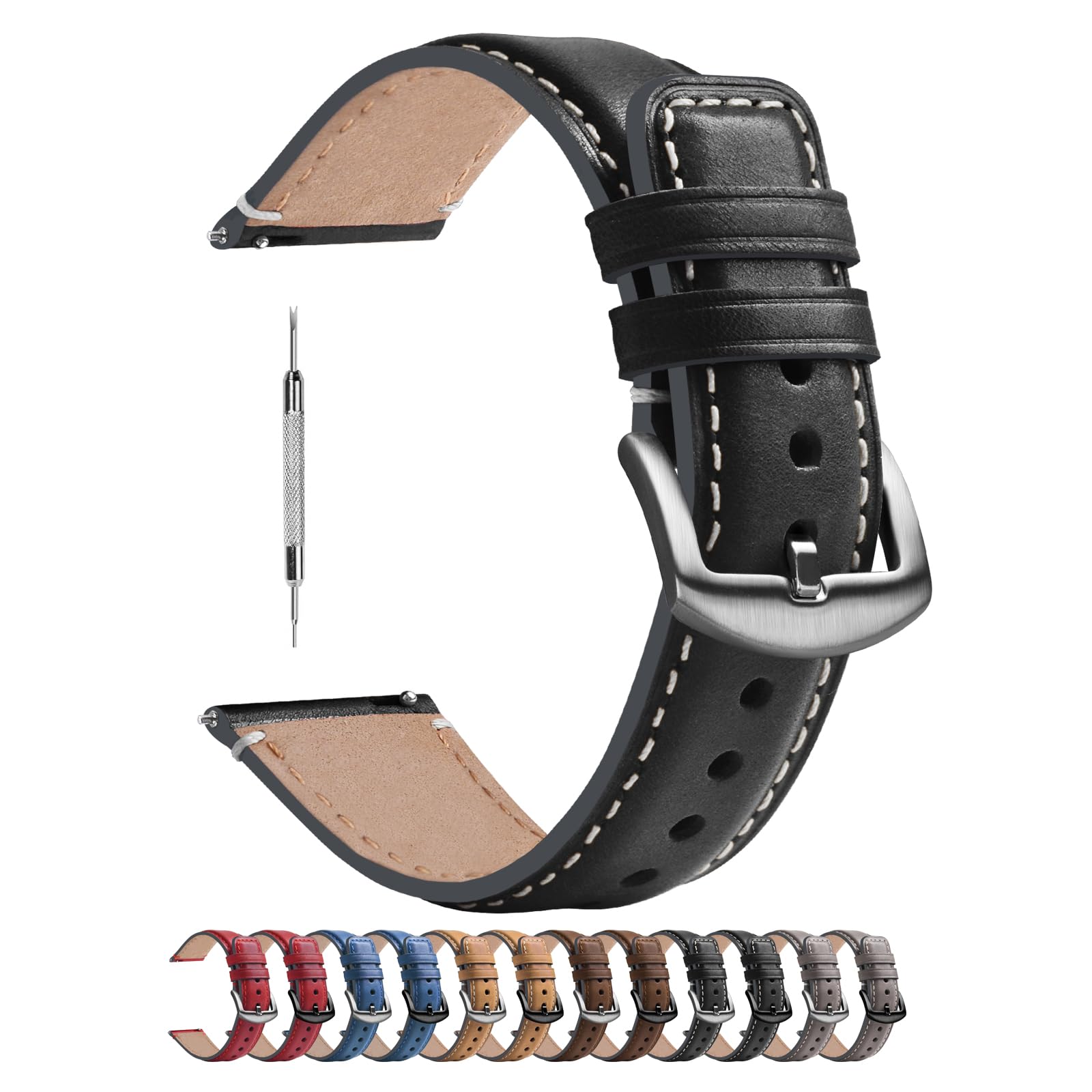 Fullmosa Quick Release Watch Band 22mm 20mm 18mm,Burnished Leather Wacth Bands for Samsung Galaxy Watch 5/4/3 | Huawei Watch | Fossil Watch | Amazfit Watch | Oneplus Watch | Pebble Watch | Seiko Watch