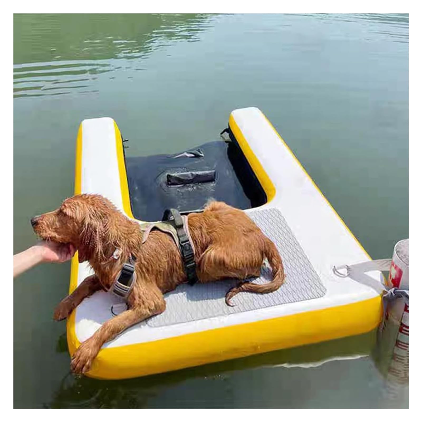 MZZKFC Floating Dog Ramp for Boat Dock，PVC Small Dog Water Ramp for Pool，Inflatable Dogs Raft with Pump & Rope & Repair Kit, for Swimming Pets up to 232lbs(Yellow)