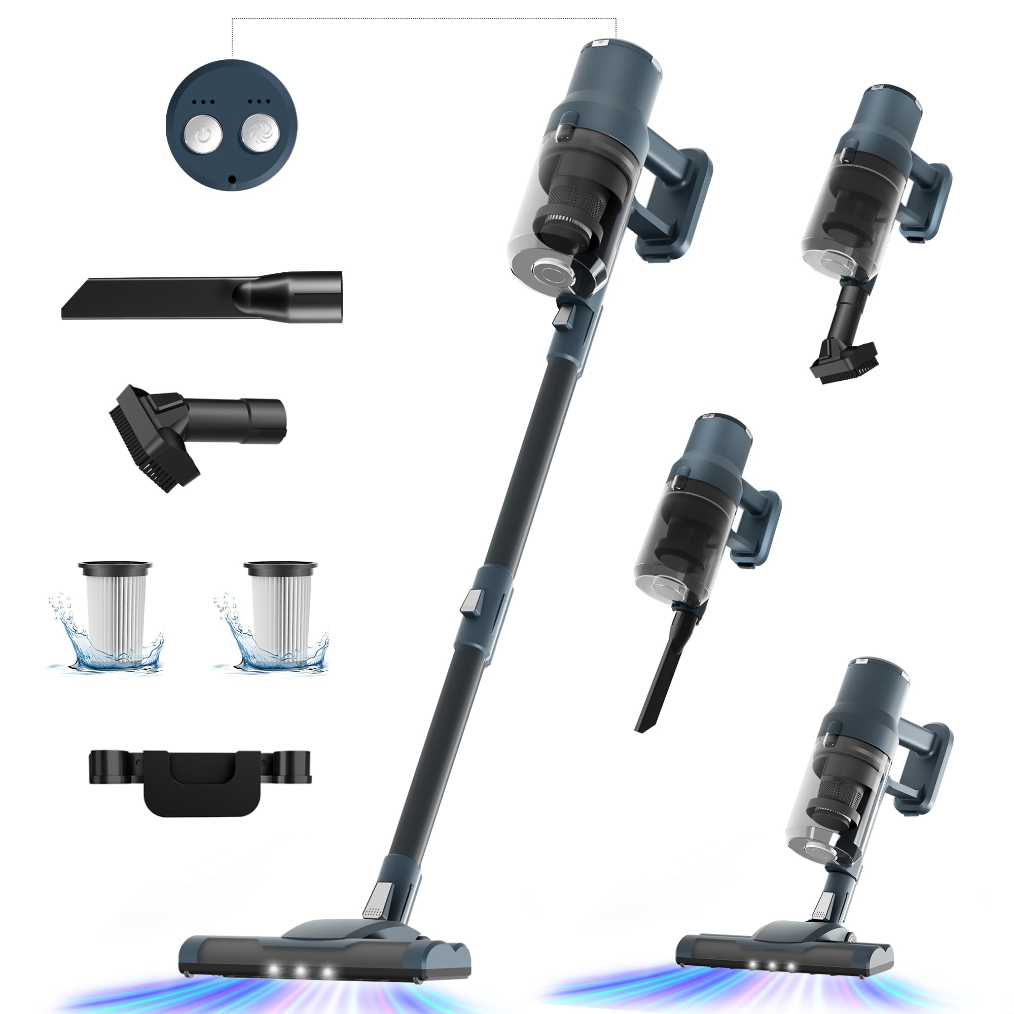 SINCHEREU 6-in-1 Aspirapolvere Senza Fili, 45Mins/30Kpa Scopa Elettrica Senza Fili, Luci LED, Batteria Rimovibile, Aspirapolvere con Filtri HEPA, per Pavimenti/Tappeti/Animali