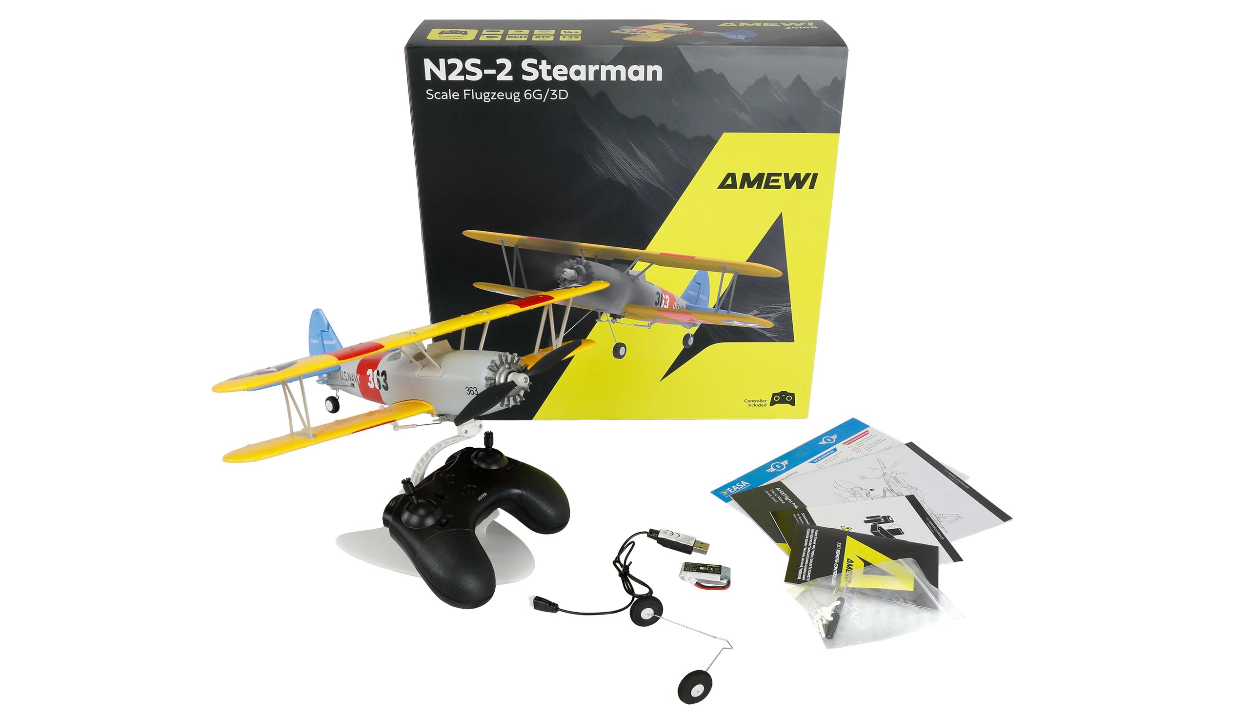 Amewi AMXFlight N2S-2 Stearman 360 mm 6G/3D 6 canali RTF aereo radiocomandato (RC)