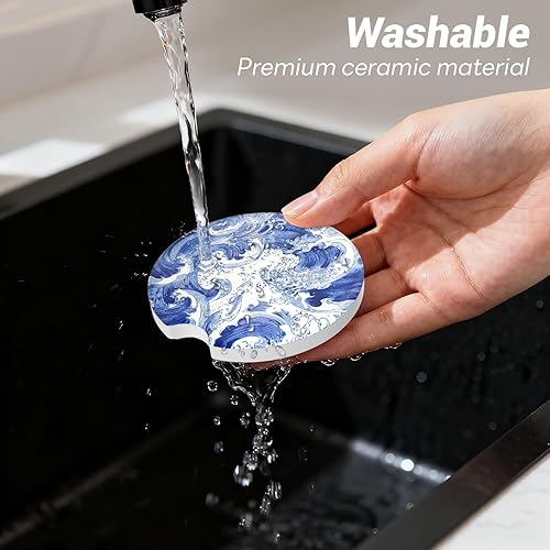 Miniatura 3 de Portavasos de cerámica para automóvil, paquete de 2 unidades, posavasos absorbentes antideslizantes de 2.56 pulgadas con base de corcho y muesca