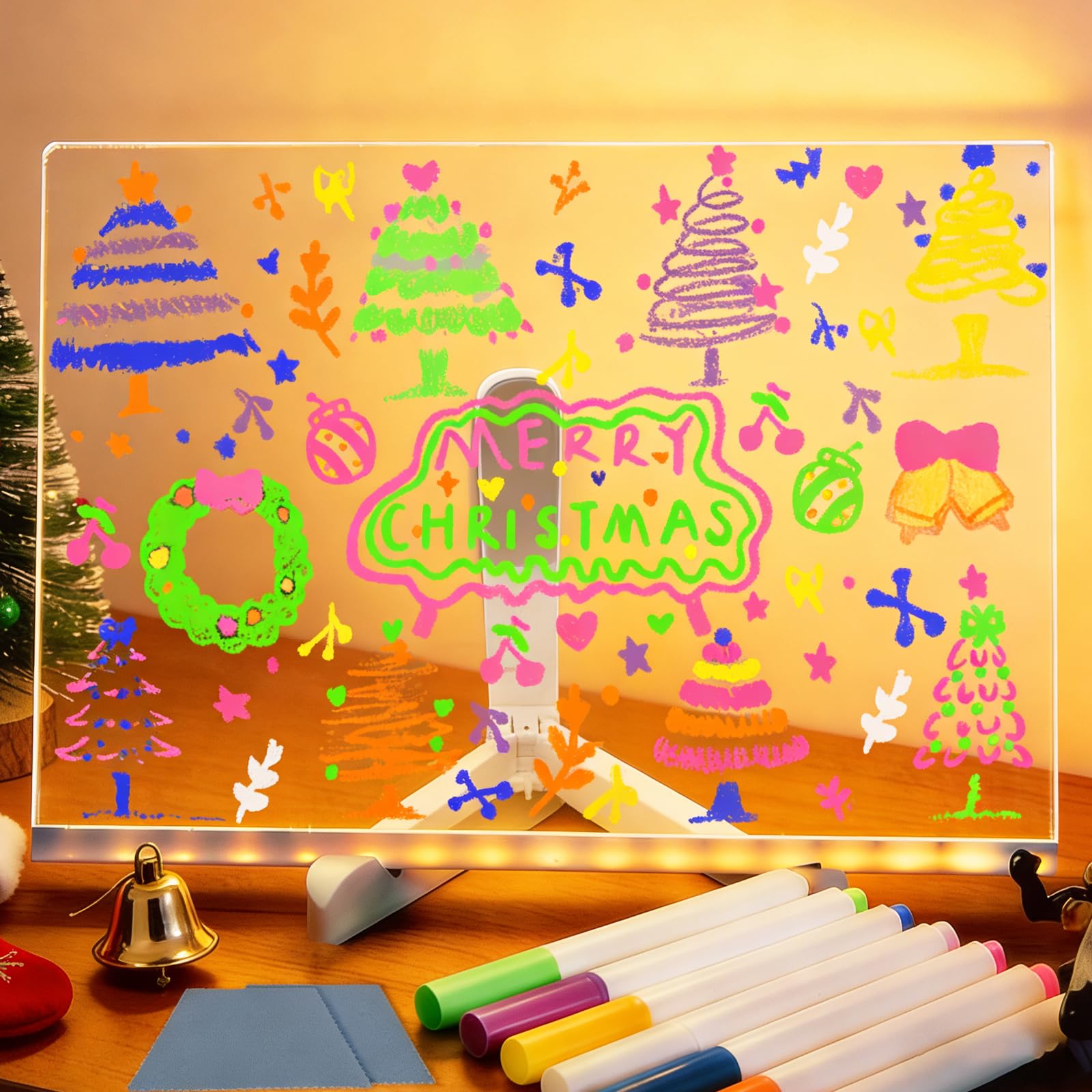 LED Zeichenbrett, Acryl Notiztafel mit 7 Farben Stift, Leuchtendes LED Zeichenbrett Maltafel Schreibtafel Abwischbar mit Ständer für Kreatives Geschenk Ladenstände Schreibtisch 30x20CM