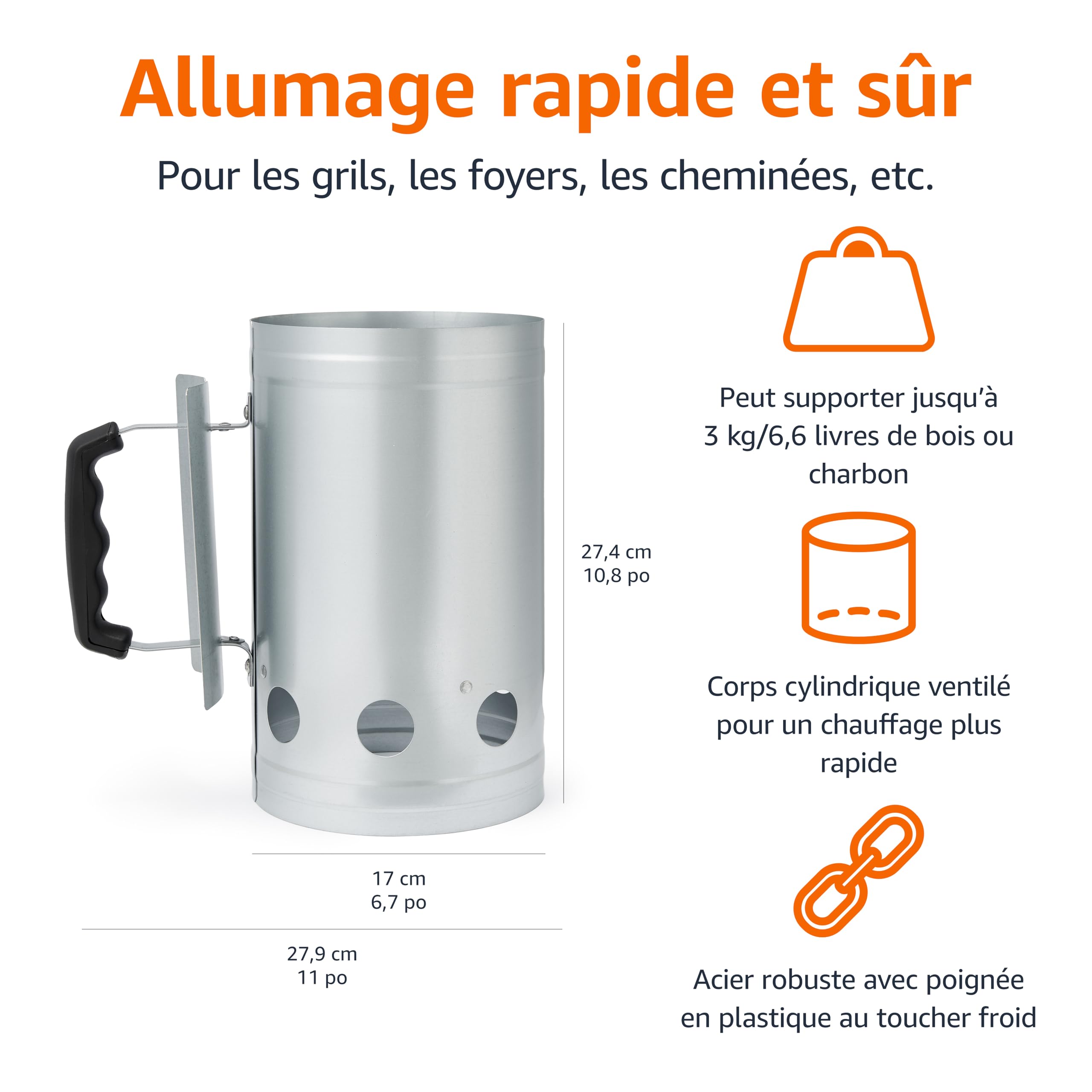 Amazon Basics Allume-feu pour Barbecue au Charbon de Bois, Argenté