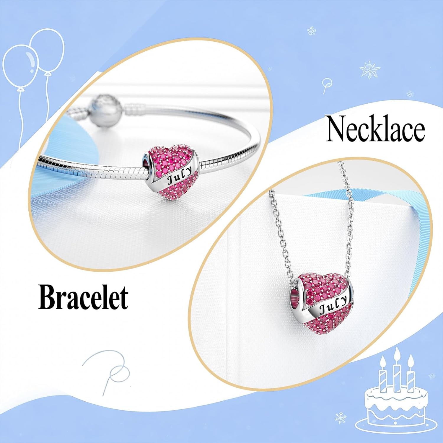 DALARAN Birthstone Charms Happy Birthday Heart Bead Charm for Pandora Bracelet with Present Box for Women - Image 2