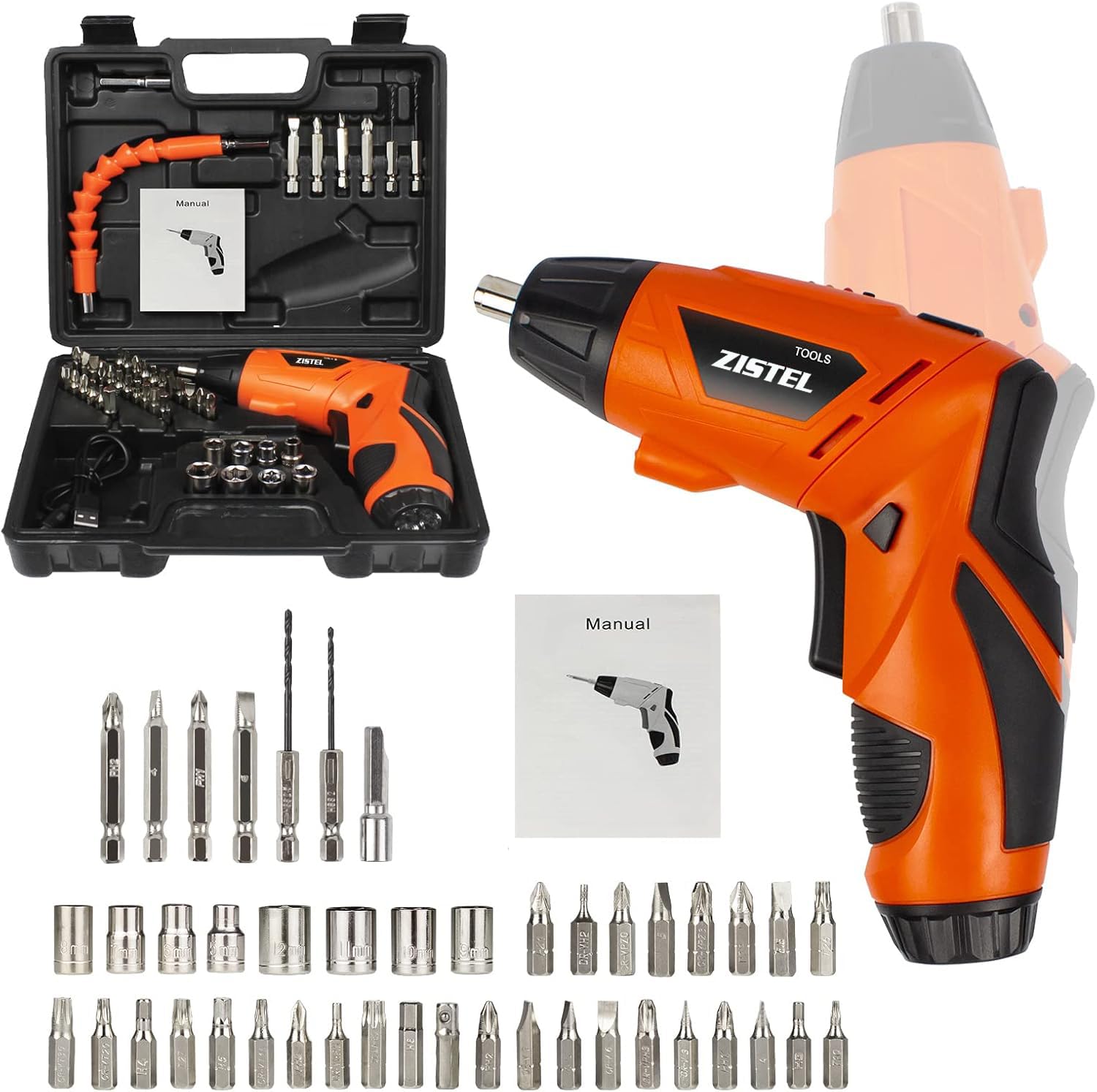 48 IN 1 Cordless Electric Screwdriver Set 3 6V Rechargeable Battery with 48pcs Accesories Adjustable 2 Position with