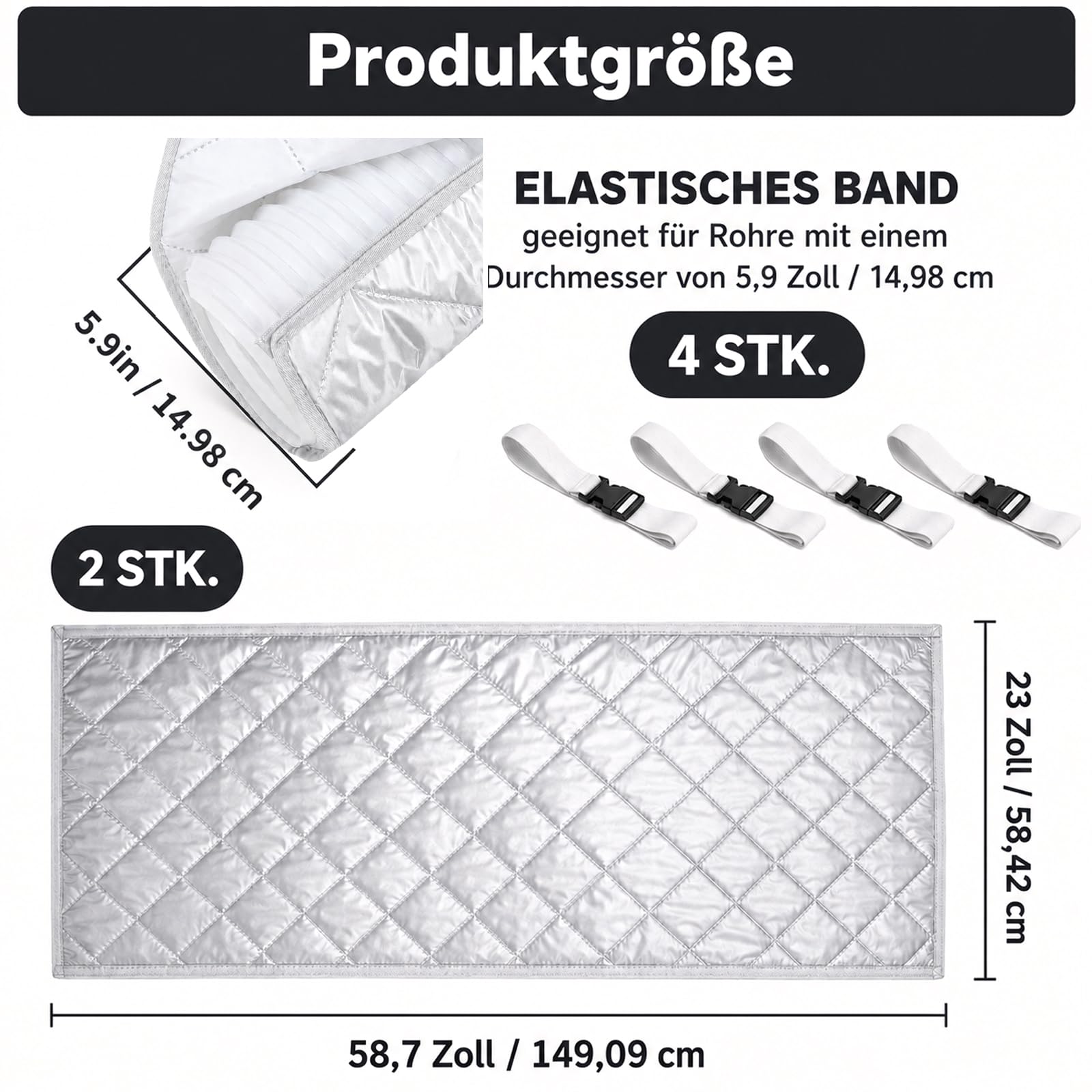 2er Set Mobiles Klimaanlagen Schlauchschutz Hülle mit Reißverschluss & 4 Schnallen, 149x58.5 cm Silber Isolierung für Abluftschlauch 13-15 cm (5-5.9 Zoll), Universeller Klimaschlauch Staubschutz