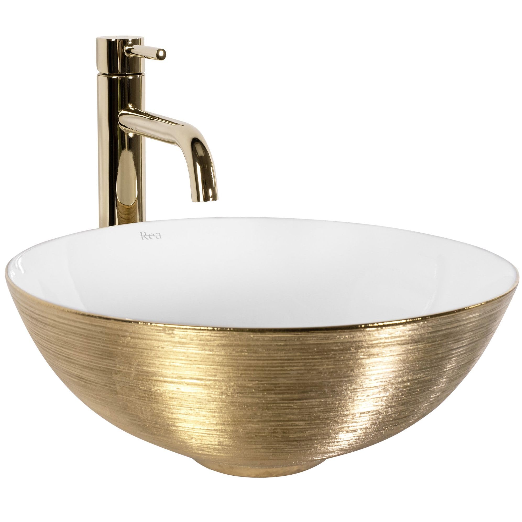 Rea Bathroom Sink Made of Ceramic Stella Brush Gold/White - Gold/White - REA-U9087