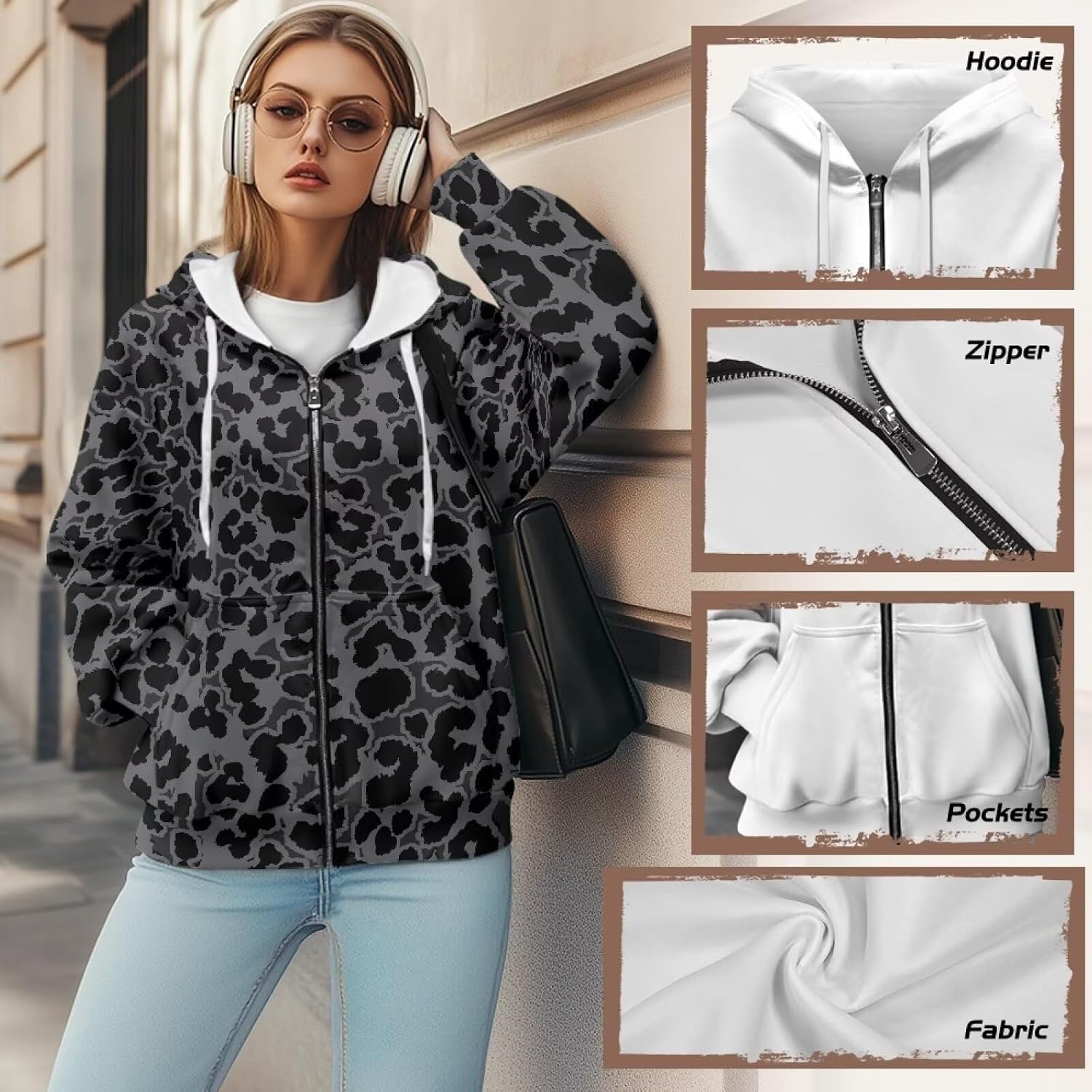 COEQINE Hooded Sweatshirt Women Zip Up Plus Size Sweatshirt Long Sleeve Jacket Coat Fall Outfits XS-4XL
