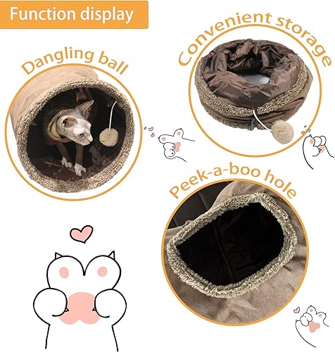 Miniatura 2 de Túnel para gatos de interior, túnel plegable para gatos grandes de 51 x 12 pulgadas, túneles de gamuza gris para mascotas con dos mirillas y una