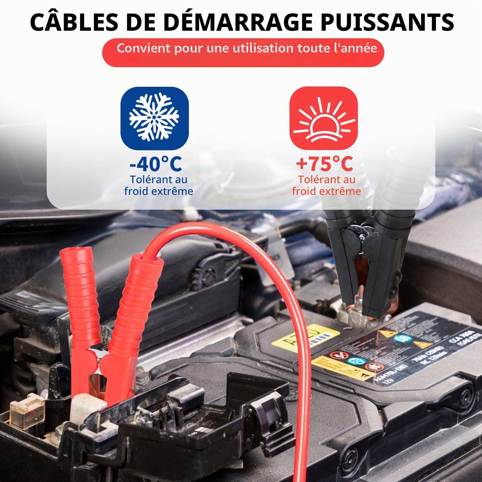 SWAWIS Cable de Demarrage Voiture 4m 50mm² 3000A 12 V/24 V Câbles Batterie pour Transfert Fiable - Pinces Isolées Sécurisées - Jumpstarter avec Sac de Transport pour Voiture,Camion